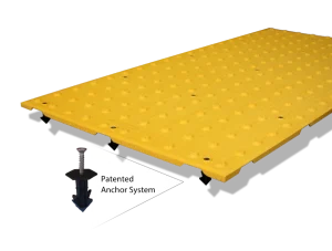 Durable tactile warning tile with raised truncated domes for pedestrian safety.