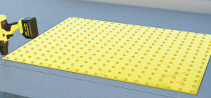 To install anchors, use a 5/32” masonry bit to drill through mat and into substrate. Insert screw through washer and tighten only to where the washer sits on the mat and will allow a slight finger twist.